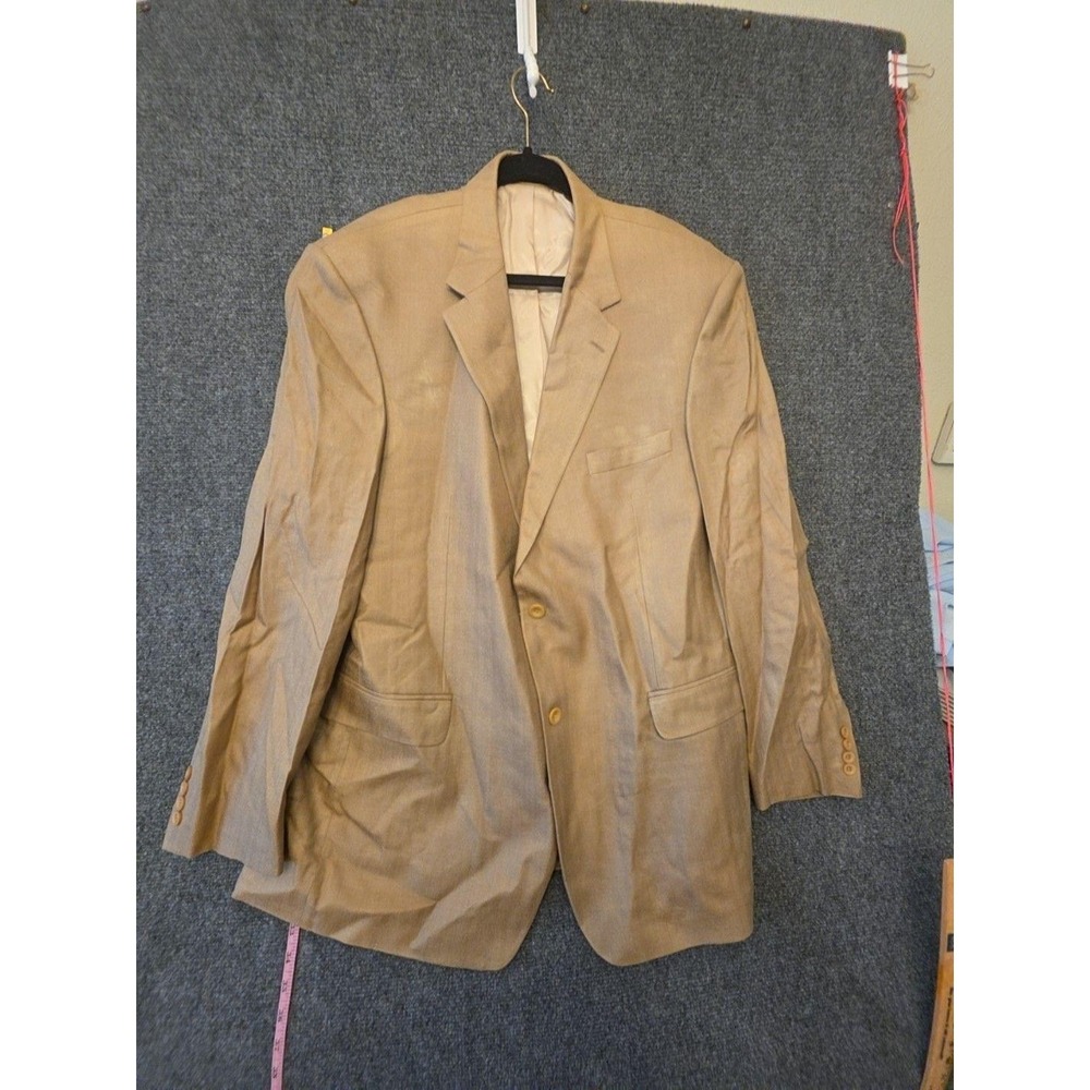 Andrew Fezza Blazer Sport Coat Mens 48L Beige Silk Herringbone Tweed Jacket